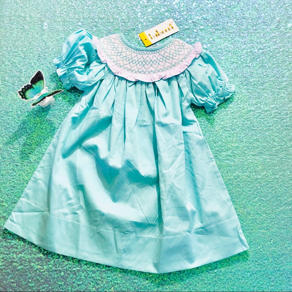 🦋BABEENI Smocked Aqua Blue Green Dress 👗🦋